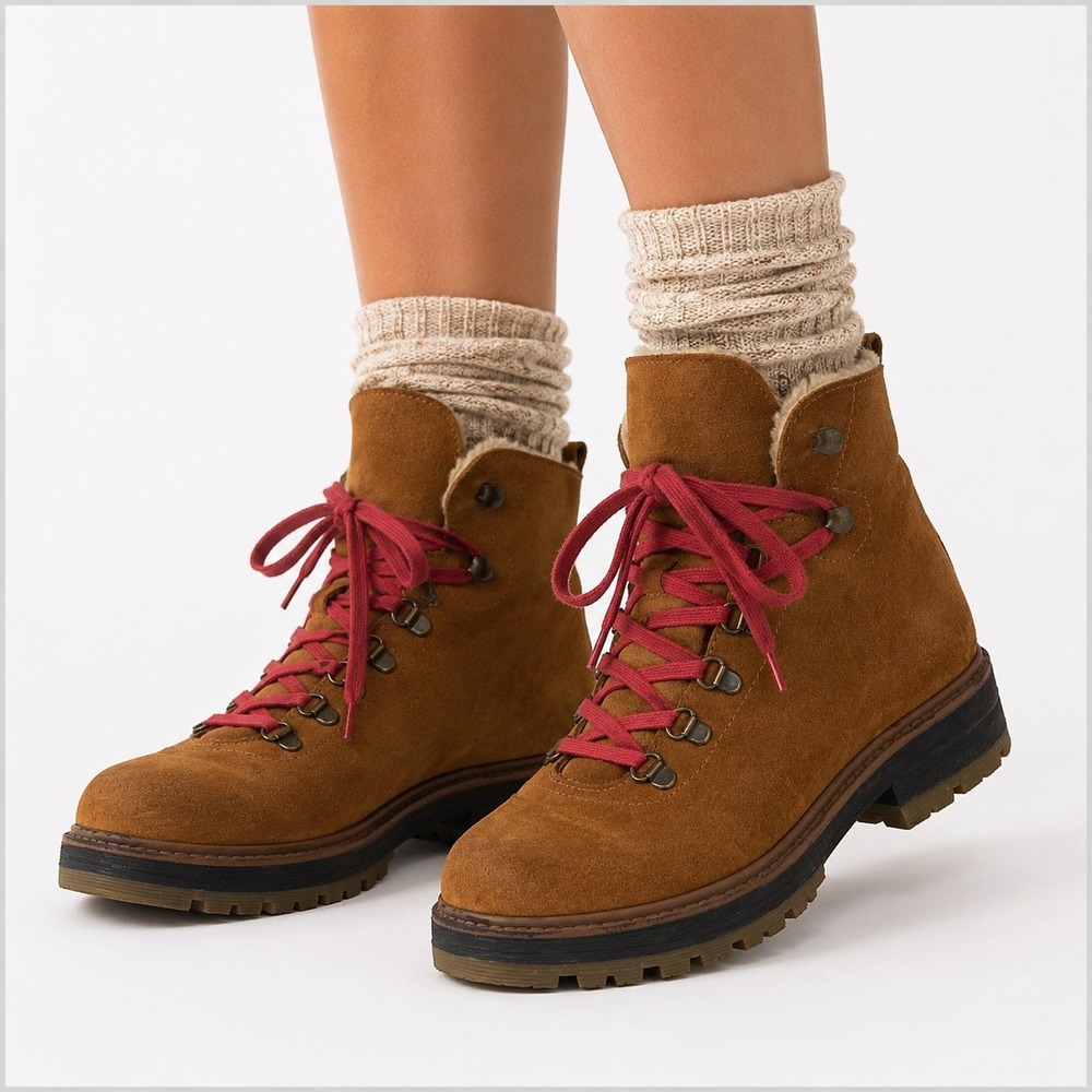 Suede‎ Hiking Mountain Boots Womens 9 Brown Fleece Lined Lug Sole Made in Spain